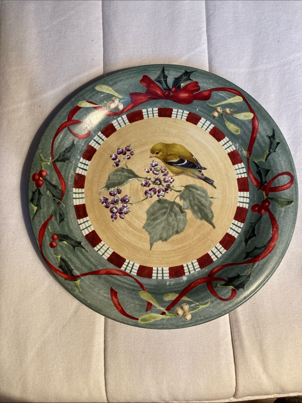Lenox Green and Red Holiday Bird Serving Plate